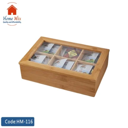 علبة شاي باكت خشب بامبو بغطاء شفاف – منظم مشروبات ساخنة أنيق