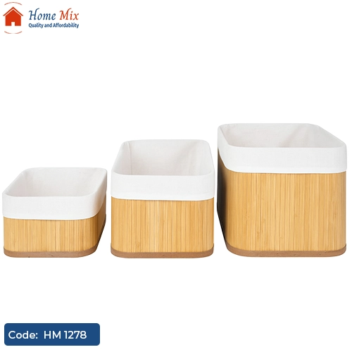 HM 1278 طقم بوكس منظم 3 قطع – خشب بامبو × قماش كتان - الصورة 1