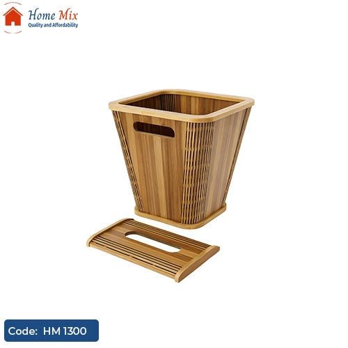 HM 1300 طقم باسكت وعلبة مناديل خشب – تصميم أنيق عملي للمكتب والمنزل - الصورة 1