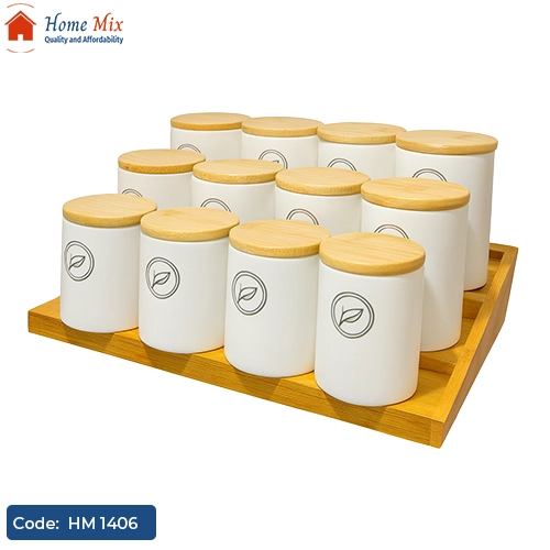 HM 1406 🌿 طقم توابل بورسلين × خشب بامبو - الصورة 1