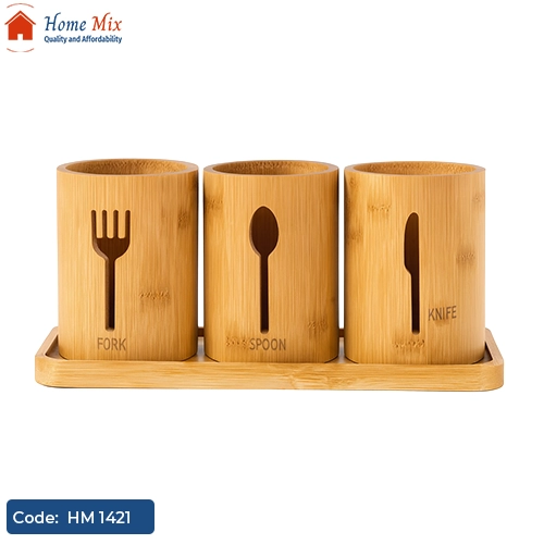 HM 1421 صفاية معالق خشب بامبو 3 قطع مع قاعدة - الصورة 1