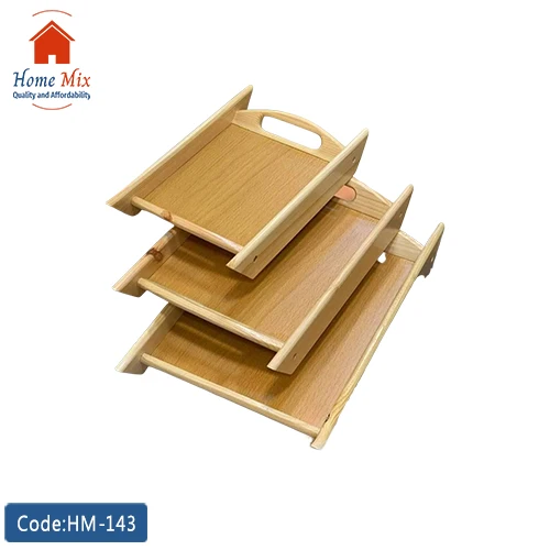 HM-143 طقم صواني خشب 3 قطع – خشب موسكي بقشرة أرو مقاوم للمياه - الصورة 1