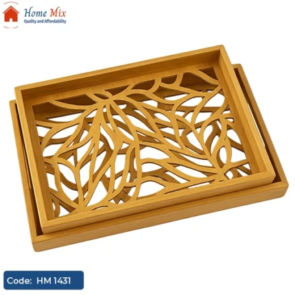 طقم صواني خشب زان حفر ليزر – تصميم أنيق مع طبقة حماية