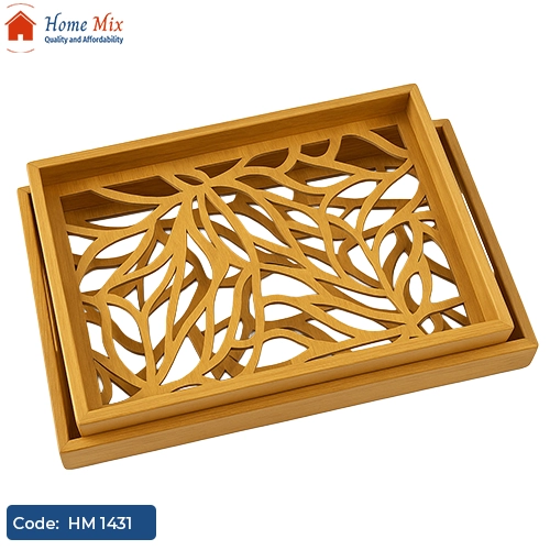 HM 1431 طقم صواني خشب زان حفر ليزر – تصميم أنيق مع طبقة حماية - الصورة 1