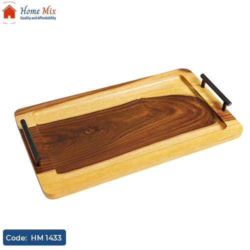HM 1433 صينية خشبية فاخرة – خشب السرسوع طبيعي بمقابض معدنية - الصورة 1