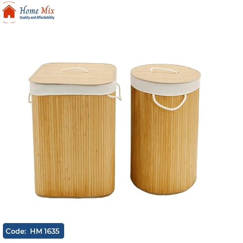 HM 1635 باسكت غسيل خشب بامبو مبطن – تصميم كوبى ايكيا عملي وأنيق - الصورة 1