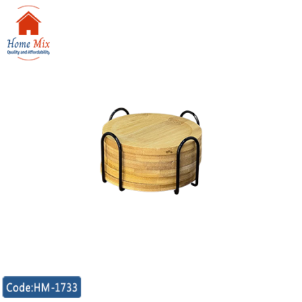 طقم كوستر خشب – 6 قطع مع حامل معدن أنيق