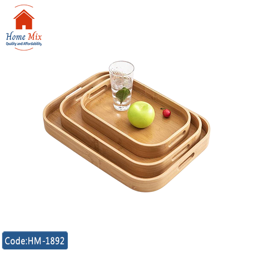 HM-1892 طقم صواني خشب بامبو طبيعي – 3 قطع بأحجام مختلفة - الصورة 1