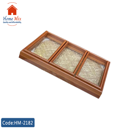 HM-2182 صينية تسالي خشب × اكليريك – مقسمة 3 خانات أنيقة - الصورة 1