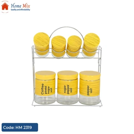 طقم توابل زجاج خشبي – 9 قطع