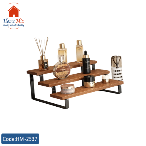 HM-2537 سلم توابل خشب بقاعدة معدن – منظم 3 أرفف أنيق متعدد الاستخدامات - الصورة 1