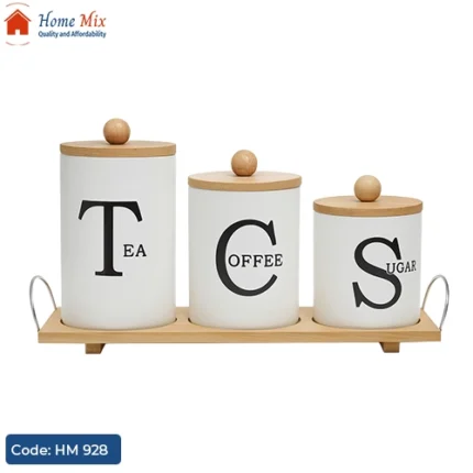 طقم برطمانات بورسلين 3 قطع بغطاء خشب بامبو