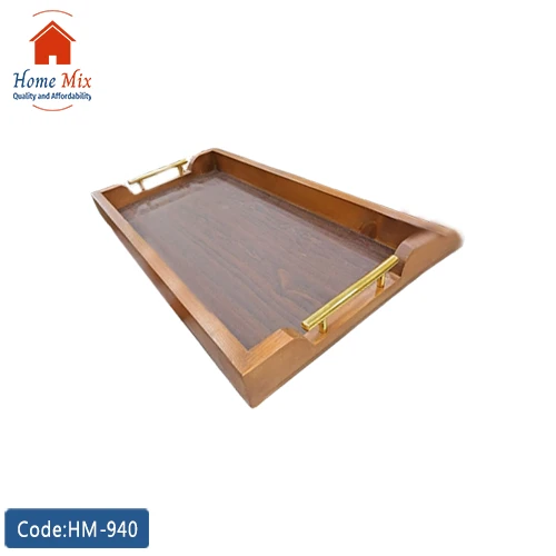 HM-940 صينية فطار خشب كوبي ايكيا – يد معدن ذهبية أنيقة - الصورة 1