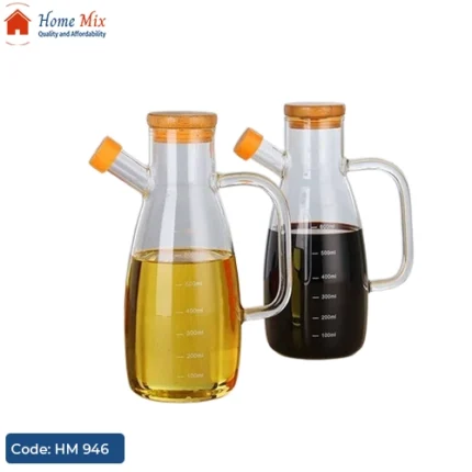 زياتة زجاج بغطاء بامبو – 500 مل