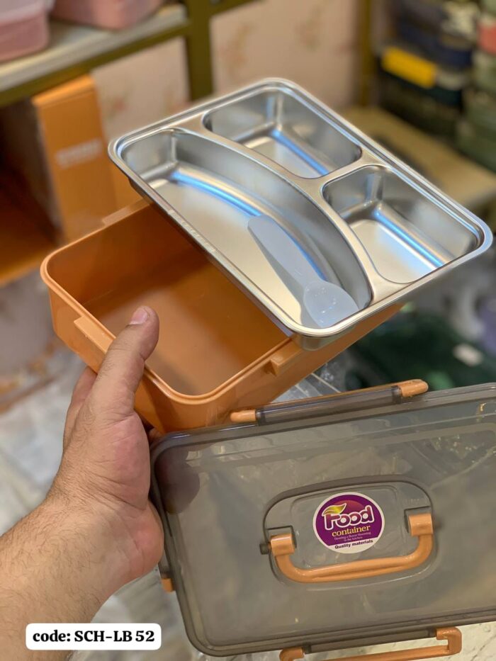 ⁦لانش بوكس ثلاثي استانلس بغطاء يد و3 كلبسات أمان⁩ - الصورة ⁦2⁩