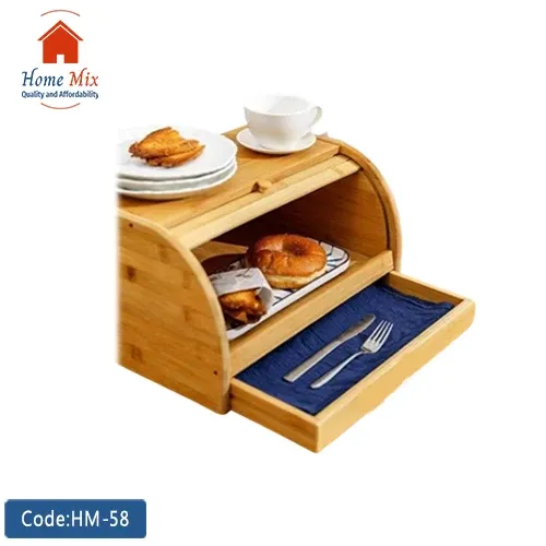 imgi_2_HM-58 عياشة خشب بدرج – غطاء دوار مع مقبض خشبي + درج للملاعق والشوك – 42×28×25 سم - الصورة 1