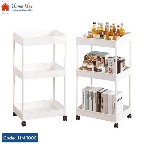 HM 1006 منظم مطبخ أو حمام 3 دور بعجل – بلاستيك ومعدن موفر للمساحة مقاس 68×40×22 سم - الصورة 1
