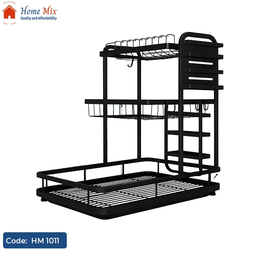 HM 1011 مطبقية متكاملة 3 دور معدن غير قابل للصدأ – منظم أطباق وأكواب ومعالق مقاس 47×42×30 سم - الصورة 1