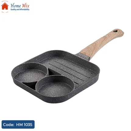 طاسة بان كيك جرانيت بيد خشب – 3 أقسام متعددة الاستخدام مقاس 19 سم