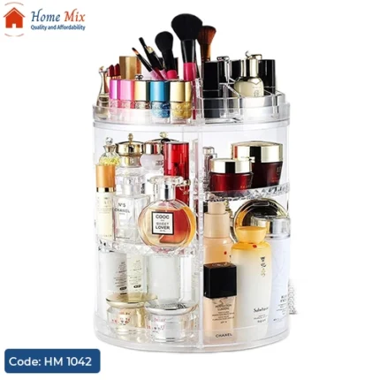منظم كريستال دوّار 3 دور – لتنظيم أدوات الميك أب والعطور (26×38 سم)
