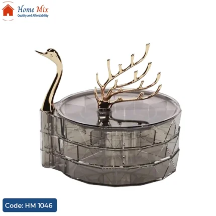 منظم إكسسوارات أكريليك طاووس – 3 دور لتنظيم الإكسسوارات والميك أب (17.5×15×7.5 سم)