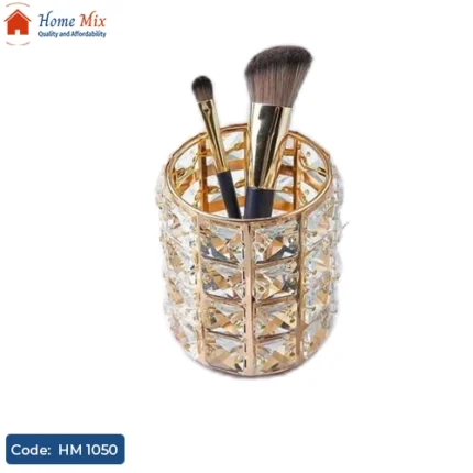 مقلمة كريستال جولد – منظم ميك أب فاخر (10×12 سم)