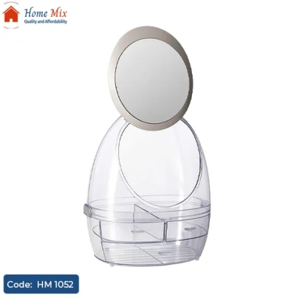 منظم ميك أب أكريليك كريستال مزود بمرايا دوّارة – متعدد الاستخدامات (28×15×10 سم)