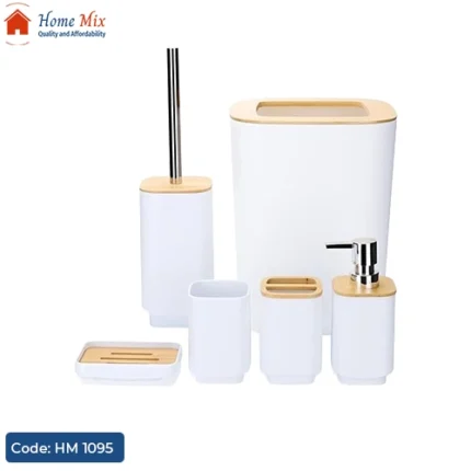 طقم حمام تركي مربع 5 قطع – بلاستيك مستورد بغطاء خشبي أنيق