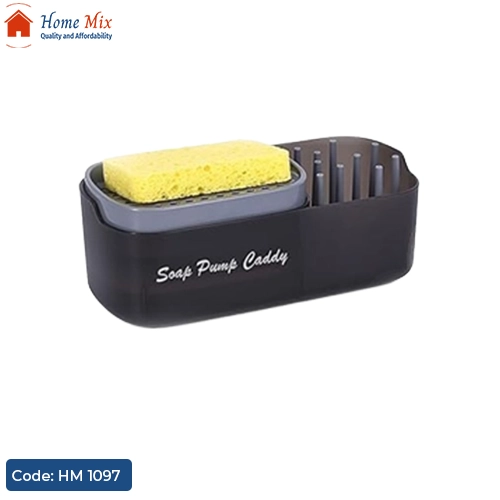 HM 1097 ديسبنسر صابون أكريلك منظم لحوض المطبخ – بقاعدة مانعة للانزلاق + إسفنجة - الصورة 1