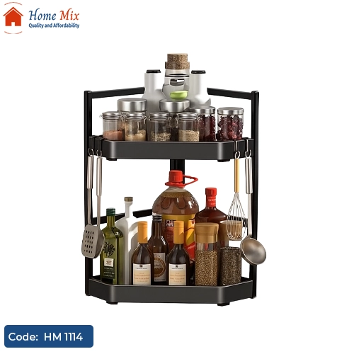 HM 1114 منظم مطبخ معدني ضد الصدأ مزود بأرفف قابلة للتعديل و4 خطافات جانبية – 39×32 سم - الصورة 1