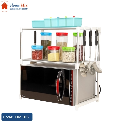 HM 1115 منظم ميكرويف استانلس وبلاستيك قابل للتمدد حتى 80 سم – منظم مطبخ متعدد الاستخدامات - الصورة 1