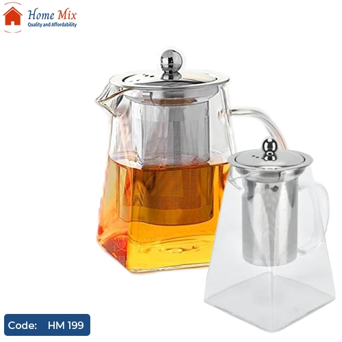 HM 199 إبريق شاي زجاجي بمصفاة ستانلس – سعة 950 مل بتصميم أنيق وعصري - الصورة 1