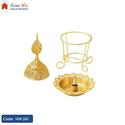 مبخرة جولد صغيرة بغطاء زخرفي – تصميم فاخر مع حامل تثبيت