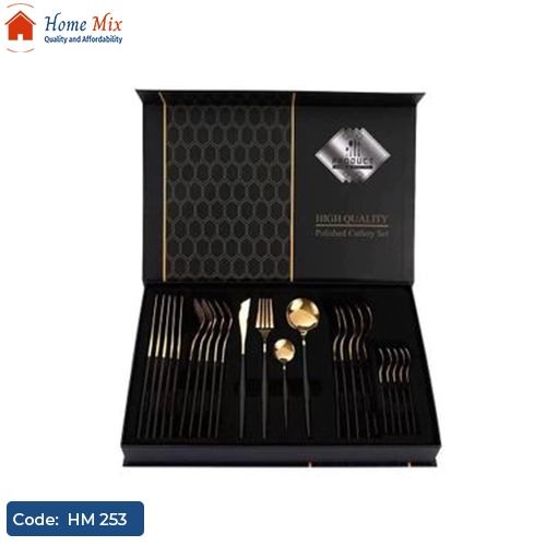 HM 253 طقم معالق استانلس مدهب فاخر – 24 قطعة - الصورة 1