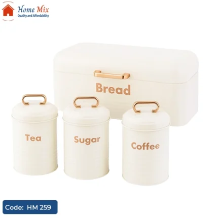 طقم تخزين كوفي وشاي معدن مط بمقبض روز جولد – 4 قطع