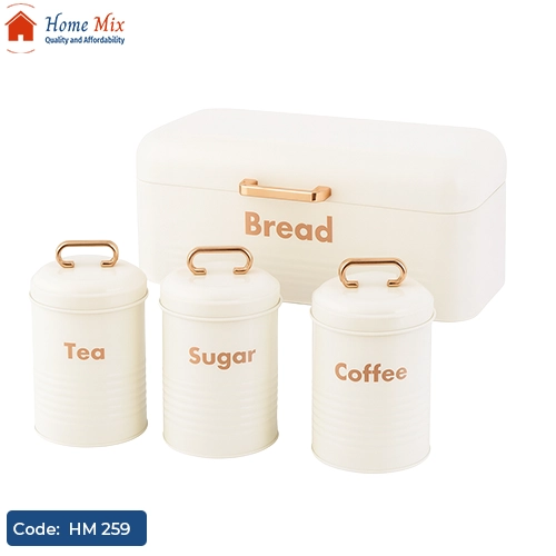 HM 259 طقم تخزين كوفي وشاي معدن مط بمقبض روز جولد – 4 قطع - الصورة 1
