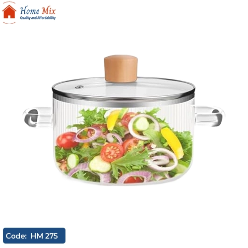 HM 275 حلة بيركس مقاومة للحرارة – بغطاء خشب أنيق – 1800 مل - الصورة 1