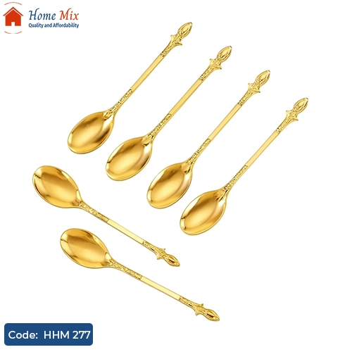 HM 277 طقم معالق شاي جولد – 6 قطع خامة تقيلة لامعة - الصورة 1