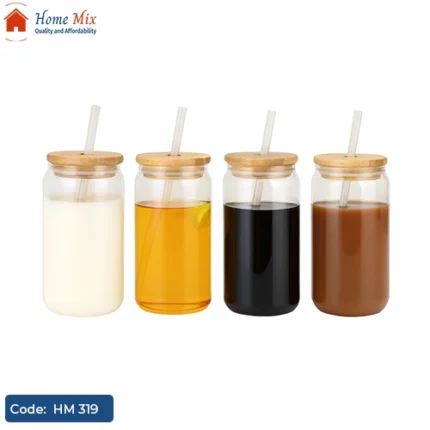 طقم أكواب بايركس مقاوم للحرارة بغطاء خشب وشاليموه – 10 قطع (سعة الكوب 500 مللي)