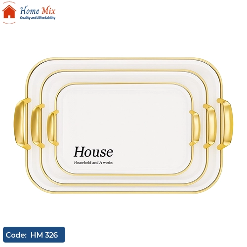 HM 326 طقم صواني تقديم ميلامين مطعمة بالجولد – 3 قطع House - الصورة 1