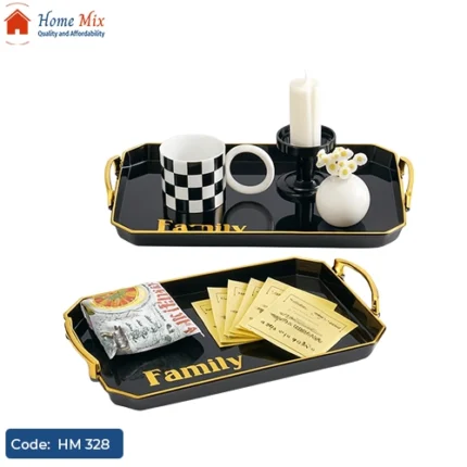 طقم صواني تقديم ميلامين أسود مطعم بالجولد – 3 قطع House