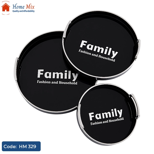 HM 329 طقم صواني تقديم ميلامين أسود مطعمة بالسيلفر – 3 قطع House - الصورة 1