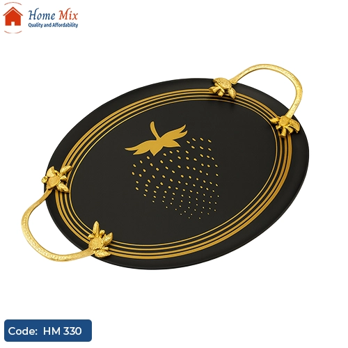 HM 330 صينية تقديم معدن تركي مطعمة بالجولد – تصميم فخم بنقشة فراولة - الصورة 1