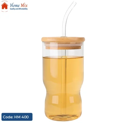 مج زجاج بايركس حراري تصميم كيرفي بغطاء خشبي وشاليموه زجاج – سعة 300 مل