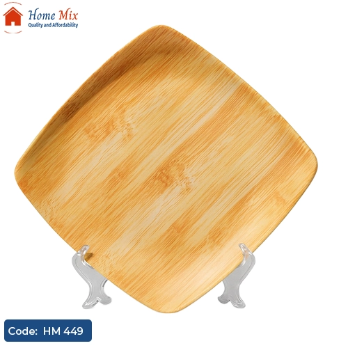HM 449 طبق ميلامين مربع بتصميم خشبي – مقاس 22 سم - الصورة 1