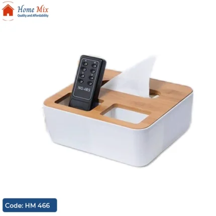 علبة مناديل بغطاء بامبو – منظم ريموت وأدوات أنيق