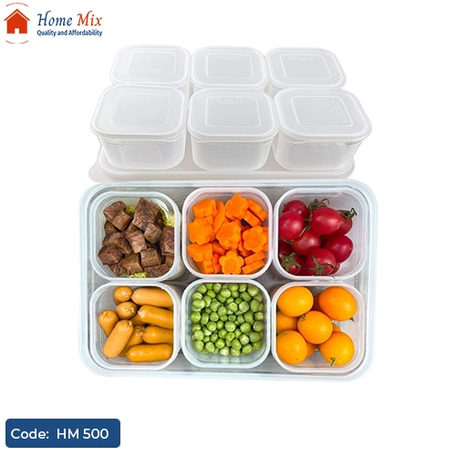 HM 500 طقم علب ثلاجة شفاف لحفظ الأطعمة والخضروات – 6 علب صغيرة + 1 علبة كبيرة - الصورة 1