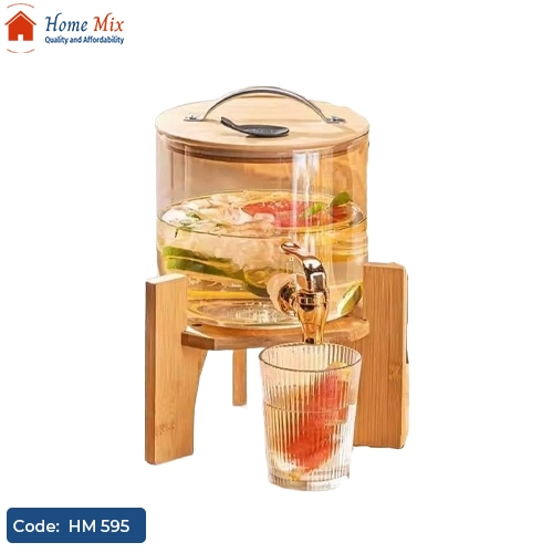 HM 595 ديسبنسر عصير الغزالة زجاج بحنفية استانلس وحامل بامبو – سعة 3.6 لتر - الصورة 1