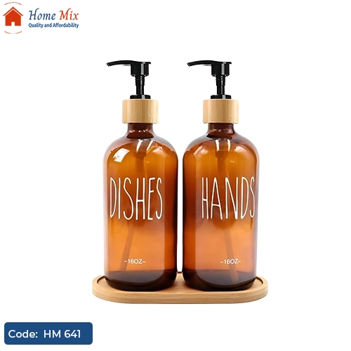 HM 641 طقم شاور شي إن العسلي – ديسبنسير زجاج مع حامل خشب - الصورة 1