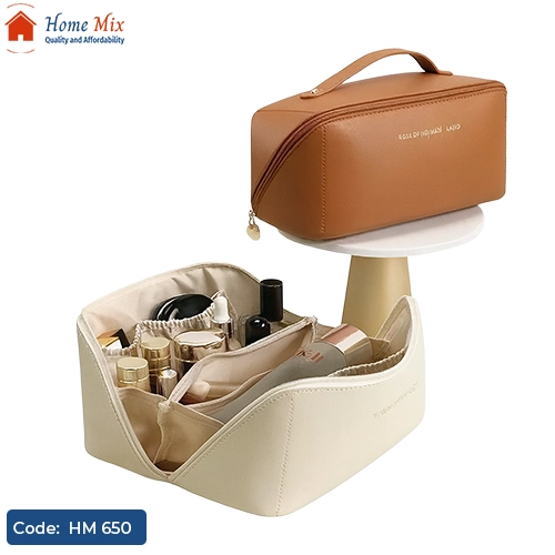HM 650 شنطة مكياج شي إن جلد – تصميم أنيق لتنظيم أدوات الميكب والعناية بالبشرة - الصورة 1